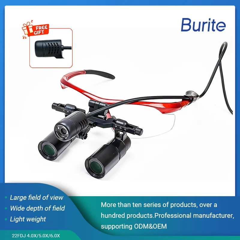 Burite 4.0/5.0/6.0X flip-up loupes 420mm Dental kepler Loupe Binocular Magnifier Surgery Operation with Spotlight Head Light 5W