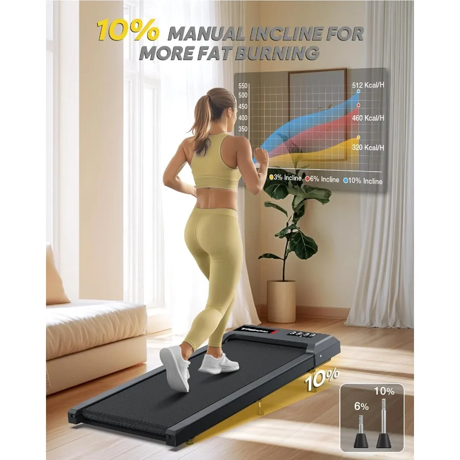 جهاز مشي محمول تحت المكتب للاستخدام المنزلي والمكتبي مع 10 منحدر يدعم ما يصل إلى 320 رطلًا وسرعة قابلة للتعديل والميل عبر أ