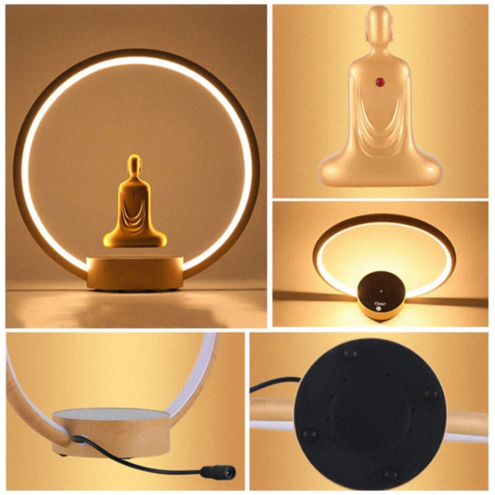 Imagem -04 - Levitação Magnética Banhado a Ouro Faceless Buddha Auto Rotação Led Luminous Ring Smart Lamp Zen Meditação Buda Estátua Ornamento