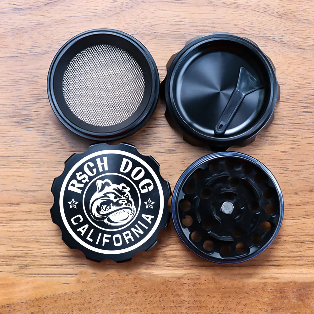 Rich Dog Spice Herb 50mm 4 layers Metal Crusher With Pollen Catcher Herb Accessories Molino de Humo