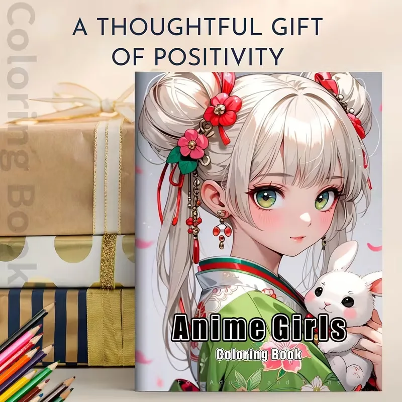 A4 Anime Girls Coloring Book 24 Pages Cute Kawaii Character 