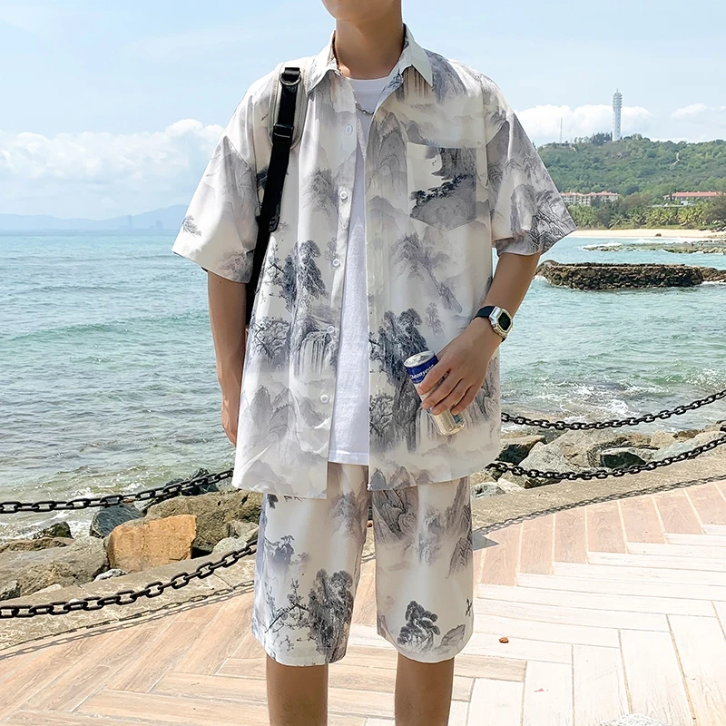 Shirts + shorts 2024 new style summer Letter pattern Sportswear Men's Casual Sets Male shorts and shirts men full size M-5XL