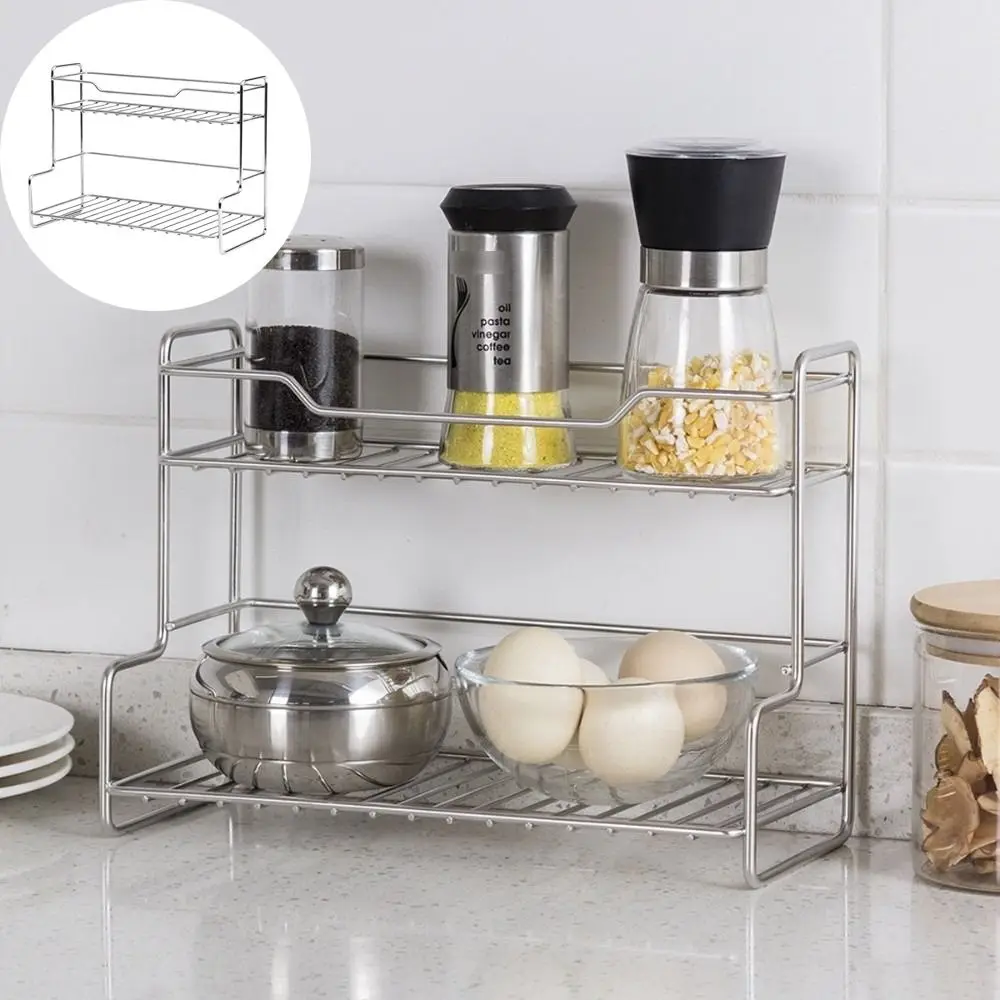 

New Stainless Steel Countertop Storage Rack Versatile Multifunctional Spice Shelf 2 Layer Kitchen Organizer Rack Bathroom