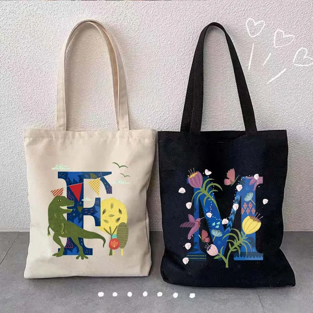 A Z Watercolor Flower Letter Print Harajuku Shopping Canvas Tote Bag Women's Designer Shopper Handbag canvas bag