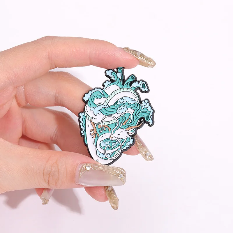 Personalized cartoon badge, metal pin accessory, organ, heart, blue waves, landscape, alloy design