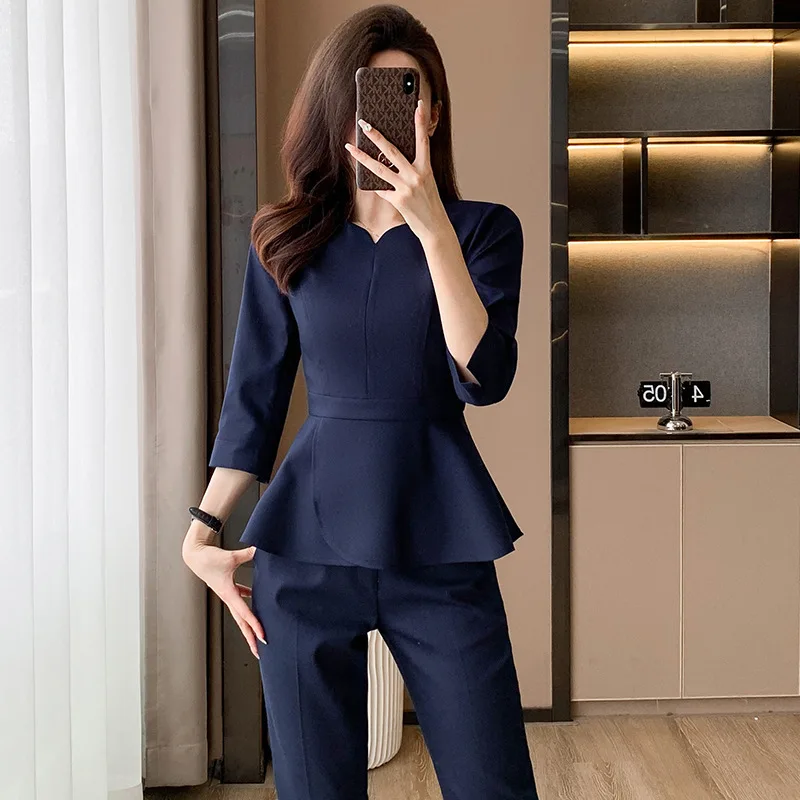 Summer Thin Three-Quarter Sleeve Lotus Leaf Swing Beauty Salon Suit Female Suit Half Sleeve Professional High-End Jewelry Shop W