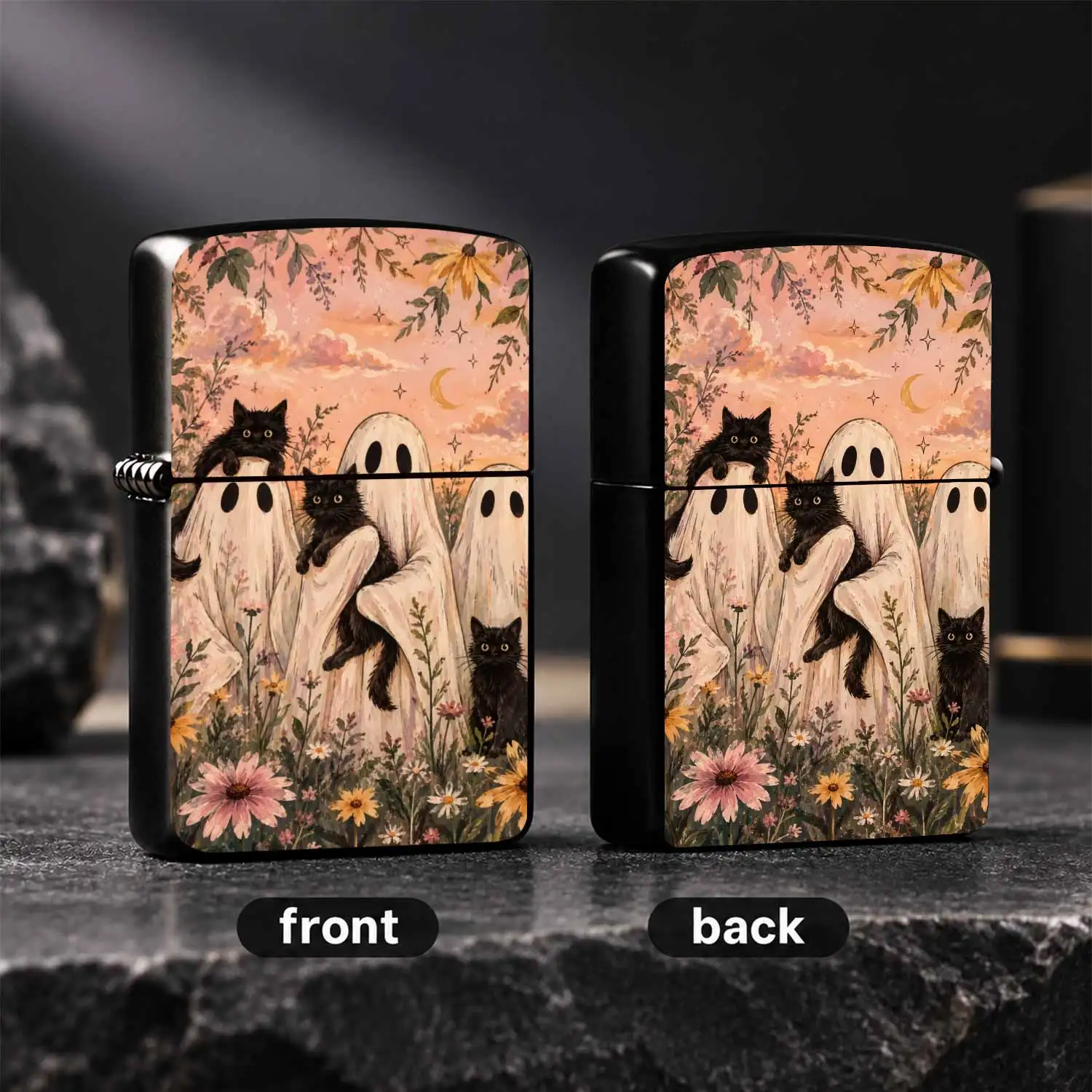 Vintage Whimsical Ghostlighter, Pastel Sunset Wildflower Field Art Decor, Cute Spooky Aesthetic Portable Daily Use Item, Ideal For Homegifting Dating Party, Unique Cozy Artistic Novelty Accessory For All Occasions A Humorous And Interesting