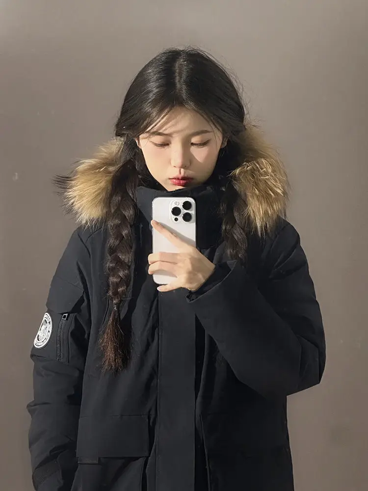 

Parkas Oversize Womens Autumn Versatile Sherpa Youth Medium-Long Female Wide High-End Natural Classic Fuzzy Hooded Windproof Hot