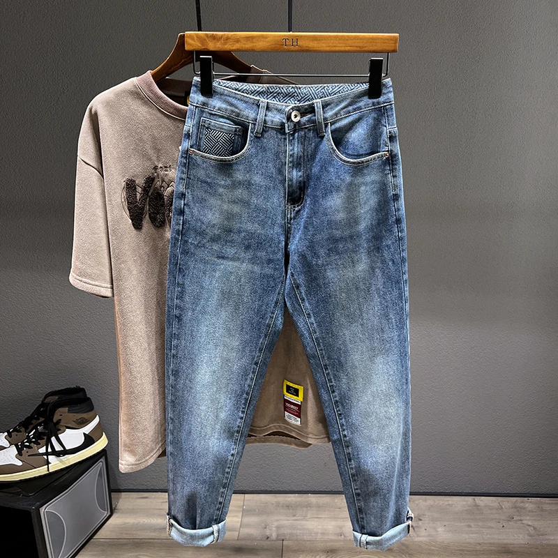 Autumn Men's Stretch Jeans Ankle Trousers Casual Loose Small Feet Tapered Harem Denim Pants Hip Hop Youth Fashion Streetwear