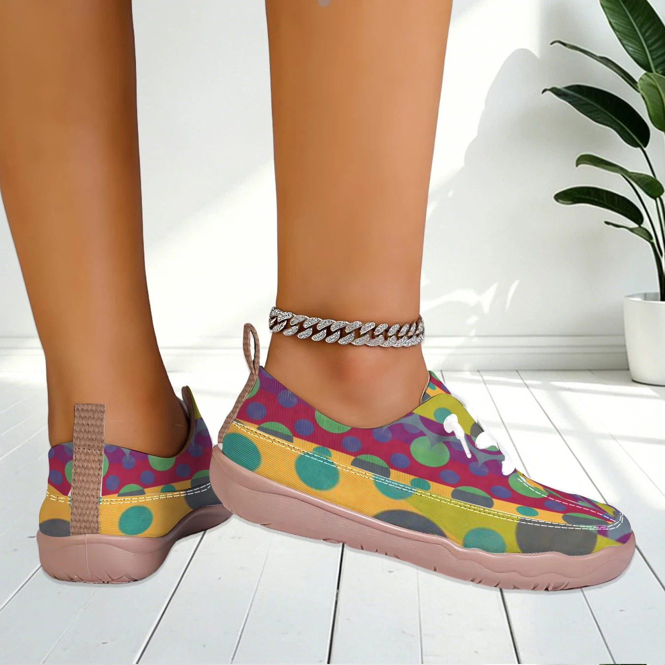 Women Polka Dot Wide Toe Flat Sneakers Light Retro Shoes For Office Leisure Walking view 5