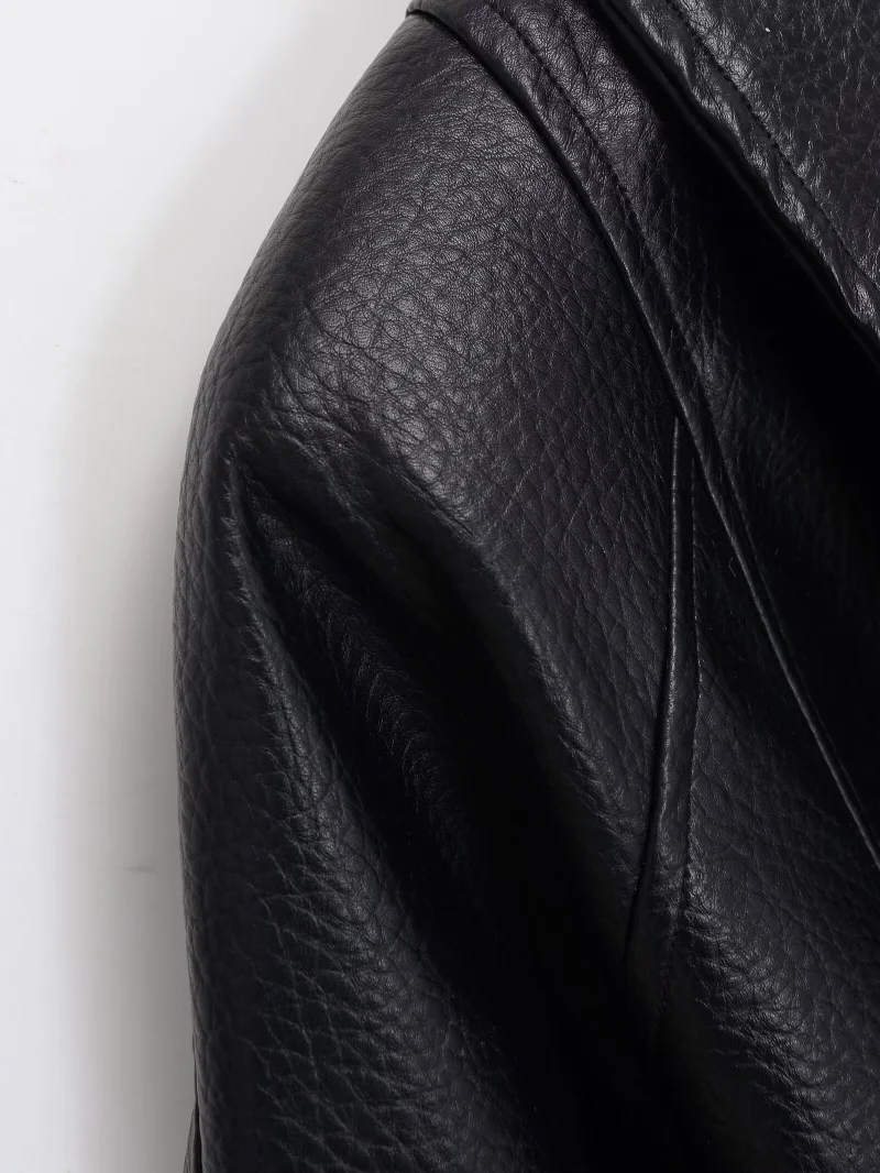 ETJ Damen PU-Leder Vintage Wickeljacke mit Gürtel, hochgeschlossener Kurzmantel, Frühjahr 2026, minimalistische Retro-Urban-Mode-Oberbekleidung – Detail 20