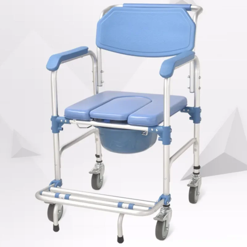 Elderly Shower Chair Stable Anti-Slip Seat Four-Wheel Brakes Foldable Waterproof Rustproof Chair Secure Bathing Solution