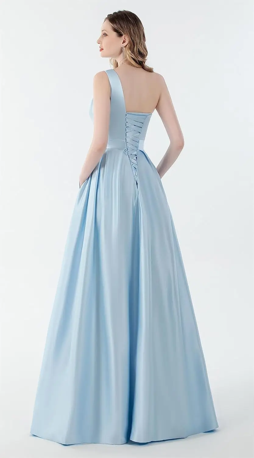 فساتين لحضور الحفلات الموسيقية بكتف واحد للنساء مع جيب بفتحة عالية ومشد من الساتان فساتين رسمية فستان سهرة فستان فاخر للحفلات