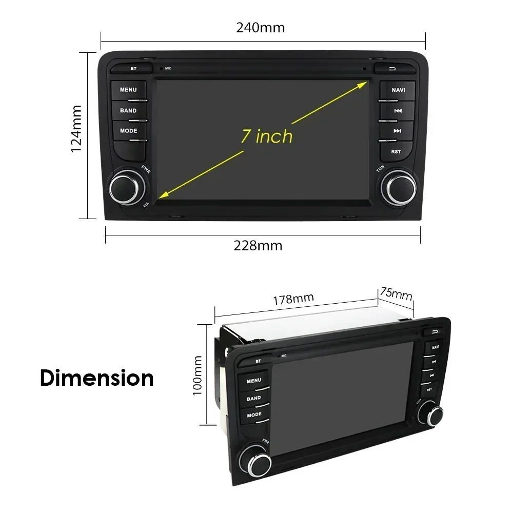 2 Din Android 12 Car Multimedia Apple Carplay For Audi A3 8 11 P S3 2003-2012 Sportback Radio GPS Navigation Stereo Screen