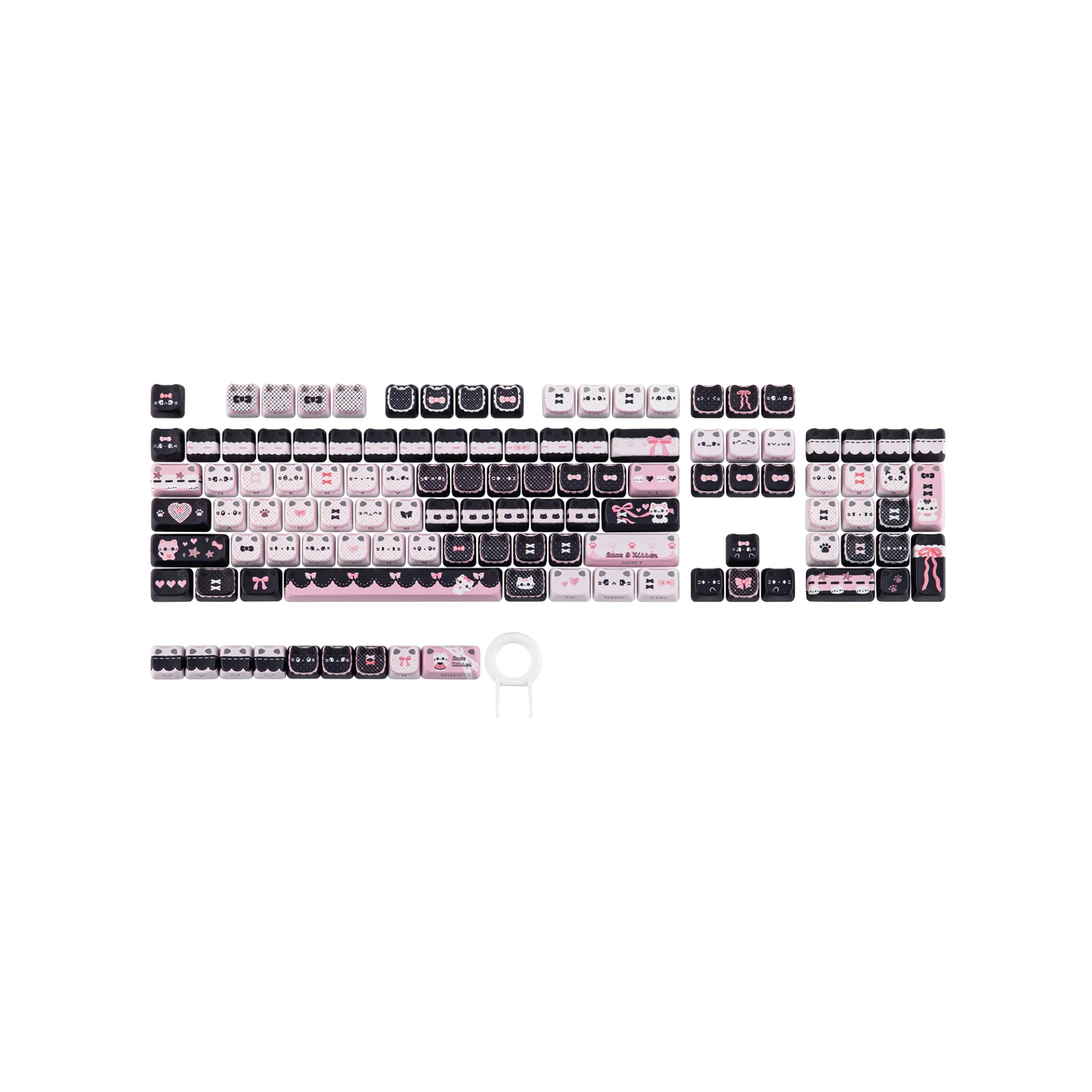 Zestaw nakładek na klawisze KiiBOOM Pink Meow / Meow Bow, 113 klawiszy, profil MAO, Double-Shot, materiał ABS+PC, urocze nakładki na klawisze z motywem kota do klawiatury mechanicznej. — zdjęcie produktu 7