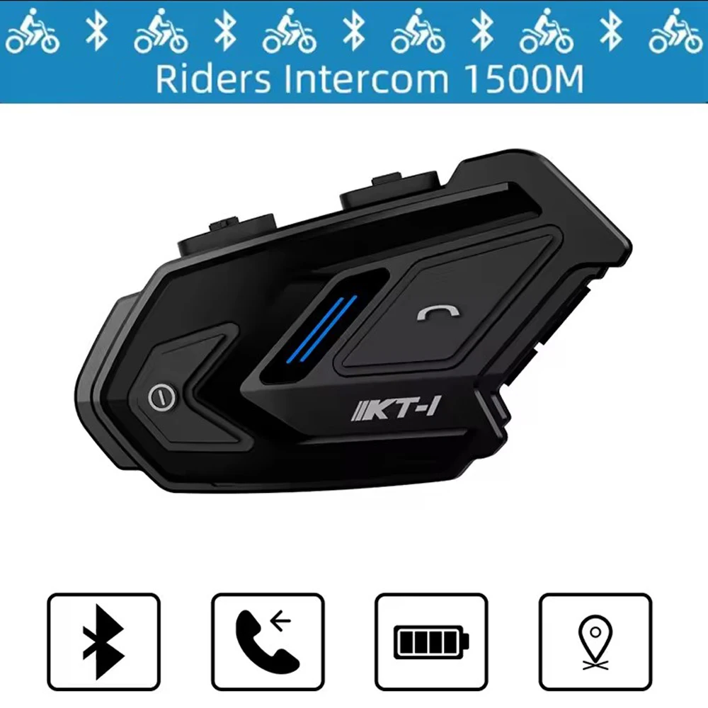 Helmet Headsets KT-1 Motorcycle 6 Rider Intercom IP67 Waterproof One Button Pairing Talk&Listen to Music at the Same Time