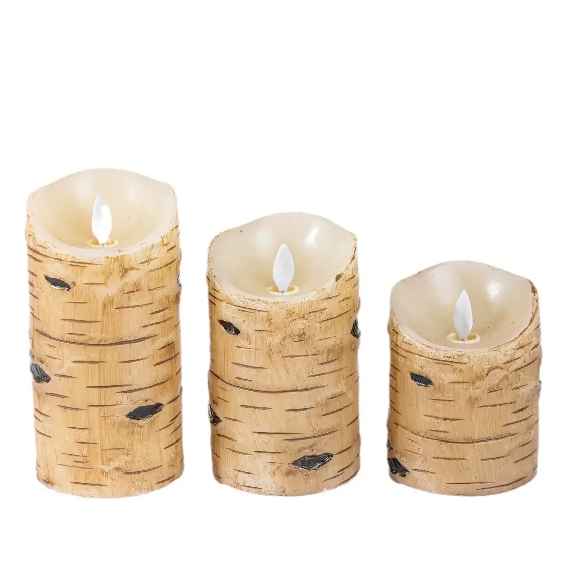 USB Rechargeable Birch Bark Flameless LED Candle Lamp Pillar Paraffin Wax Flickering LED Candles Light Remote Controlled W/Timer