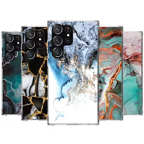 Fashion Geometric Marble Phone Case For Samsung Galaxy S25 S24 S23 Plus S22 Ultra S21 S20 FE S10 + S25U Transparent Shell Coque