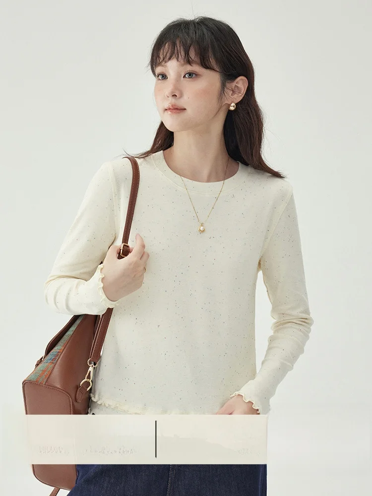 

AMUU Original Long Sve Double Layer T-irt Women's Faion Versatile Top Cotton Polyester Blend Autumn New Arrival