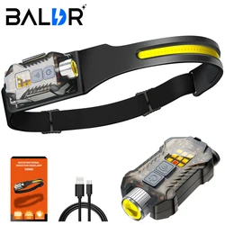 BALDR XW005 Lampada frontale a LED a induzione Tipo-c Faro ricaricabile COB Luce da lavoro Torcia staccabile con magnete di coda Luce UV