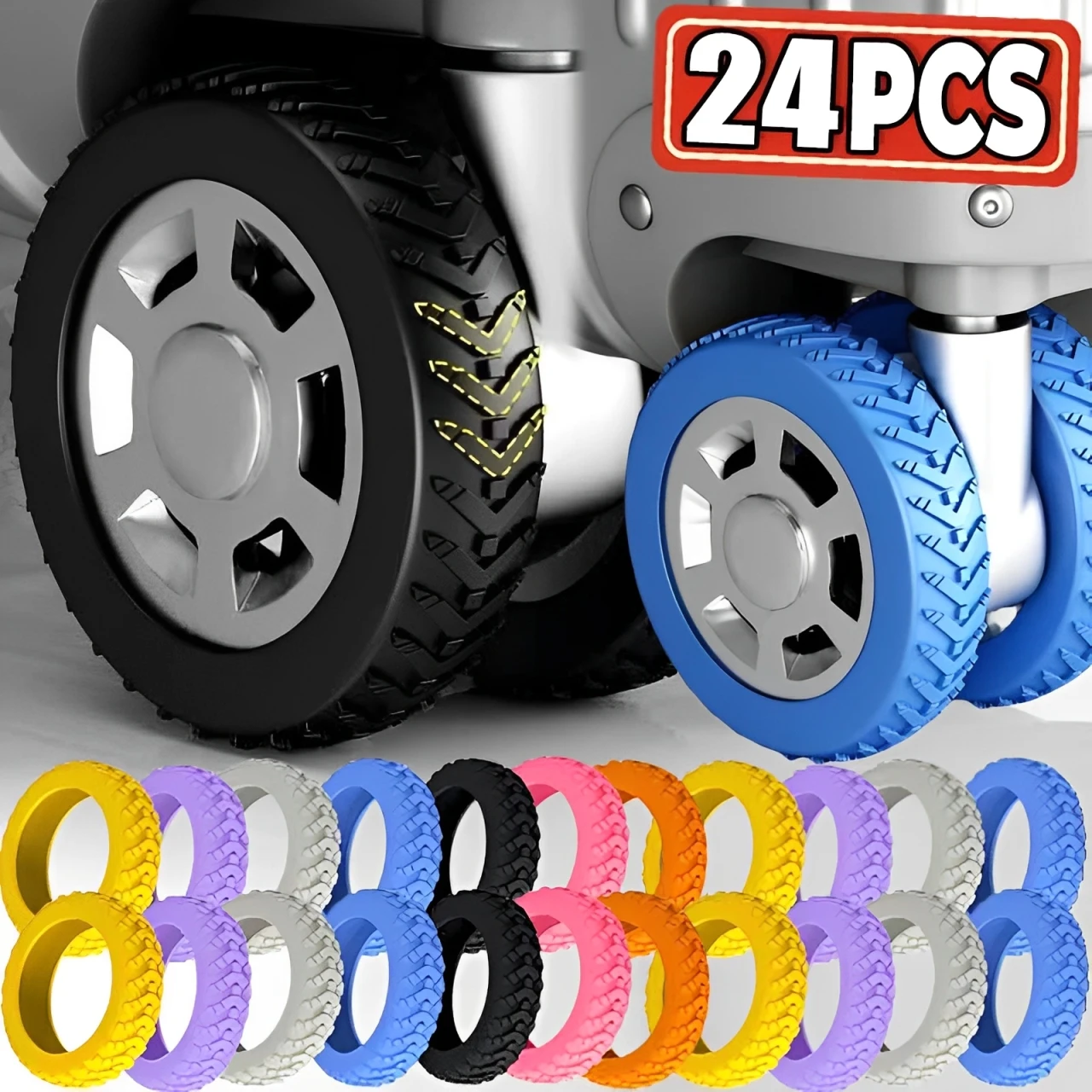Protector de ruedas de silicona con textura gruesa para equipaje, cubierta para ruedas de equipaje de viaje, Reduce el ruido, accesorios para equipaje, 1/24 Uds.