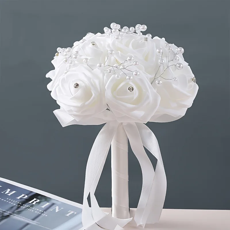 웨딩 신부 및 신부 들러리 부케, 웨딩 장식용 조화, 파티 휴일 가정용 새틴 장식 꽃