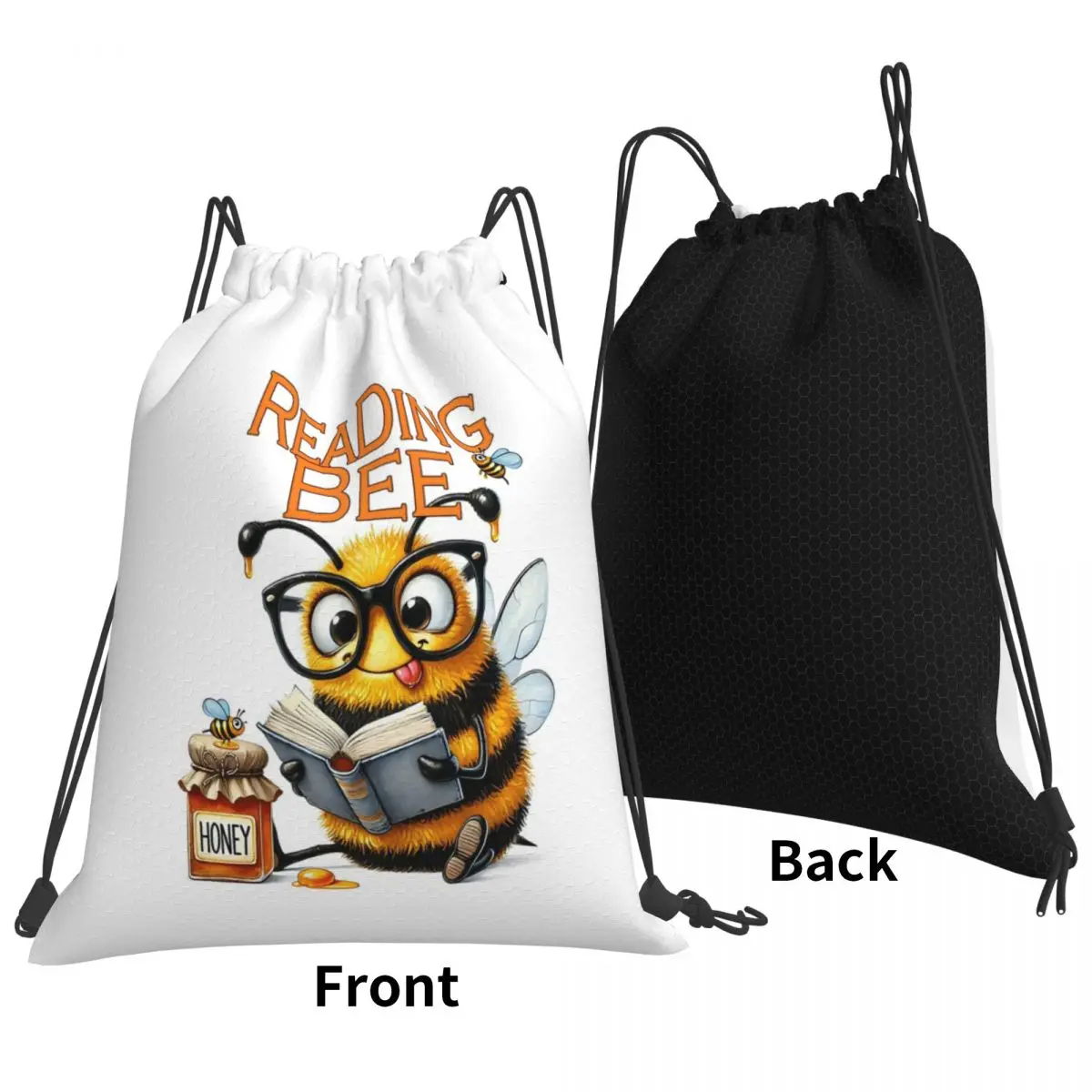 Reading Bee, Fantasy Bee Backpacks Casual Drawstring Bundle Pocket Storage Bag Book Bags for Travel School