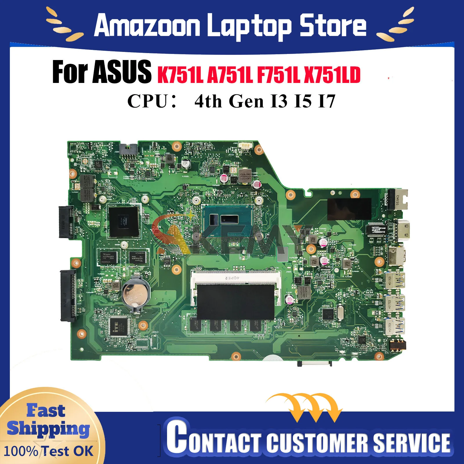 

X751LD Материнская плата для ноутбука ASUS X751LKB X751LB X751LDV F751L X751LJ X751LN X751LK A751L K751L X751L Материнская плата с процессором I3 I5 I7