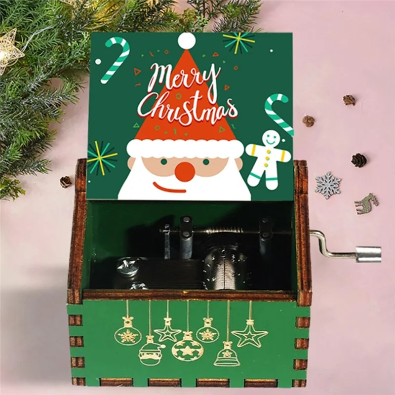 GOOD-Christmas Hand Crank Music Box - Vintage Christmas Music Box, Home Decoration Small Music Box, Family Gift