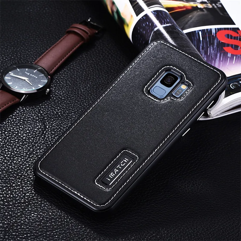 

Original Imatch Phone Case For Samsung Galaxy S8 Plus Luxury Genuine Leather Phone Cases Bags Aluminum Metal Bumper Back Cover