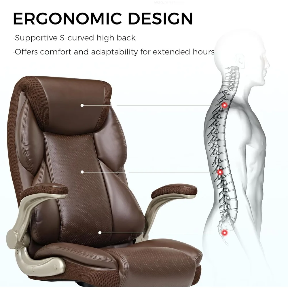Silla de oficina ejecutiva, reposabrazos abatible hacia arriba, silla de escritorio ergonómica, silla de ordenador de piel sintética, silla de oficina con respaldo alto y reposacabezas