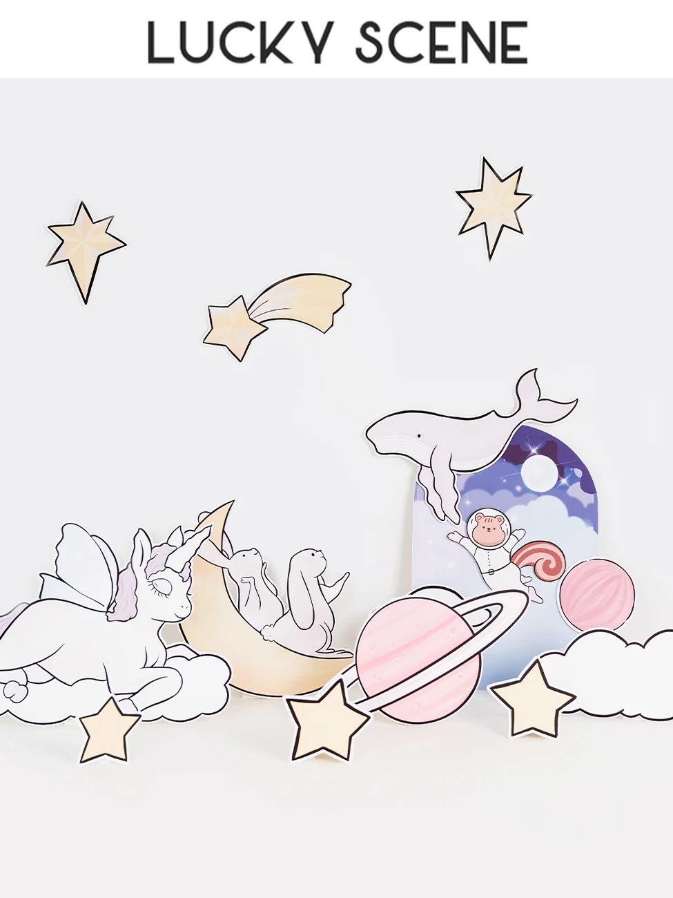 Decoración de Cumpleaños con Temática Espacial Ji Xiang Props, Decoración para Fotos de Bebés de Un Año, Fondo de Tela con Estrellas y Unicornios para Exteriores