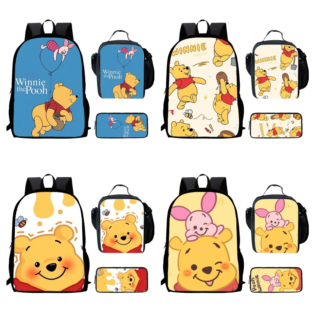 

3pcs Set School Backpack with Lunch Bags,Pencil Bags for Aged 5-10,Cartoon Disney Winnie School Bags for Boys Girls,Best Gift