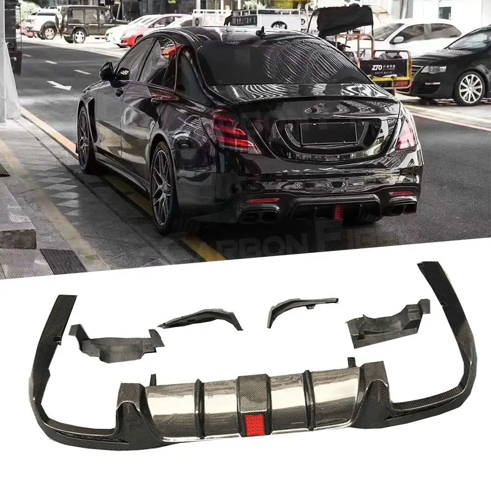 

For Benz S Class W222 S63 S65 Carbon Fiber Rear Diffuser With Tail Throa AMG B style 2018 2019 FRP Black Car Decorations