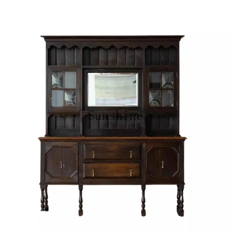 

Furniture medieval carving display villa dining room solid wood side cabinet French old display combination