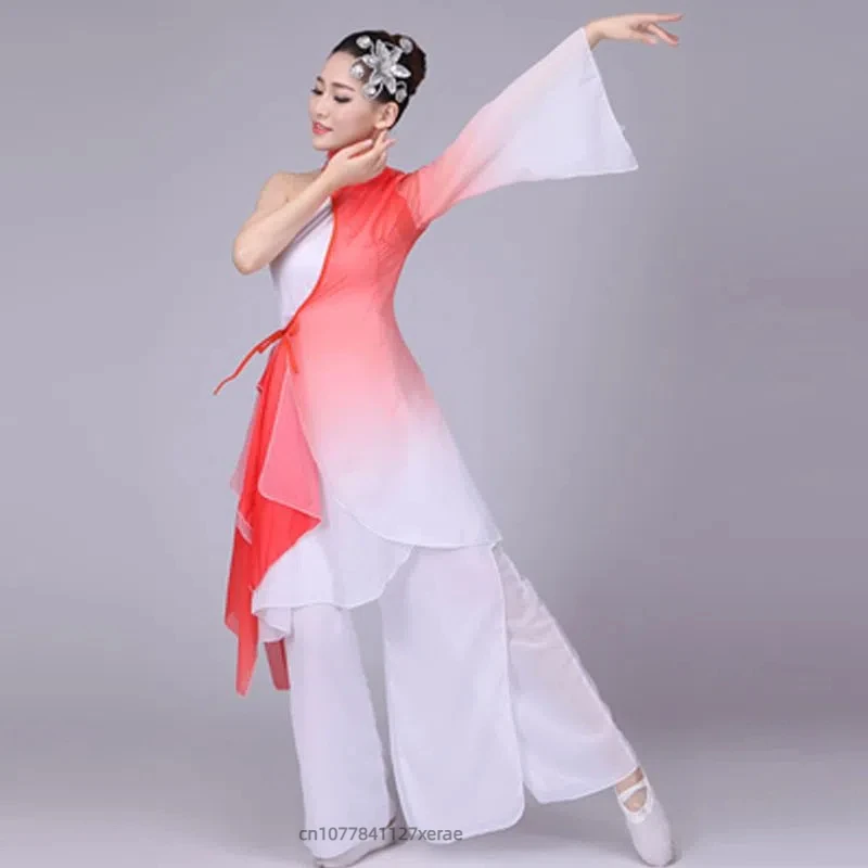 Chinese Ethnic Classical Dance Performance Costume Adult Female Fan Dance Umbrella Dance Elegant Feng Shui Ink Gradient Set