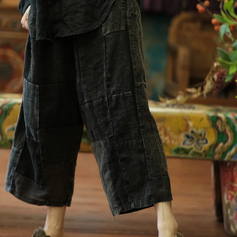

High Quality Cotton Linen Wide Leg Pants Women New Arrival 2025 Spring Vintage Style Loose Female Ankle-length Casual Pants M673