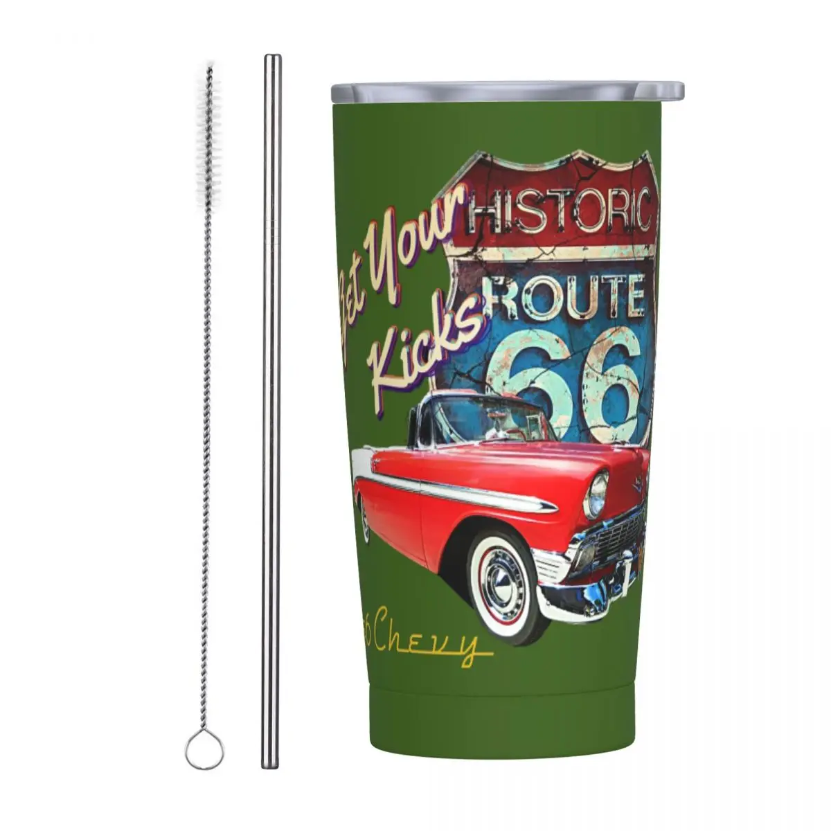 1956 Chevy-Bel Air Car Street Hot Rod Antique - Route 66 Stainless Steel Tumbler Vacuum Insulated Mugs Thermal Cold