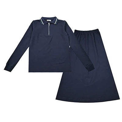 BARCALI Jugend-Set: Marineblauer und Schwarzer Pullover mit Maxirock, Langarm, Kontrastkragen und Reißverschluss, French Terry für den Winter – Detail 4