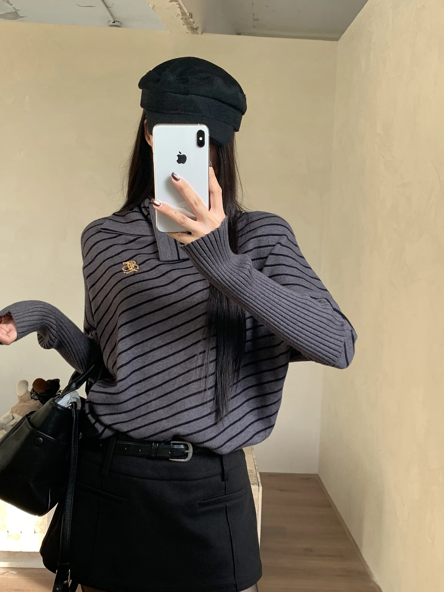 

High Collar Sweater Women's Loose Overhead Striped Knitwear ay Autumn Faionable Comfortable Korean Sle Long Sve Top