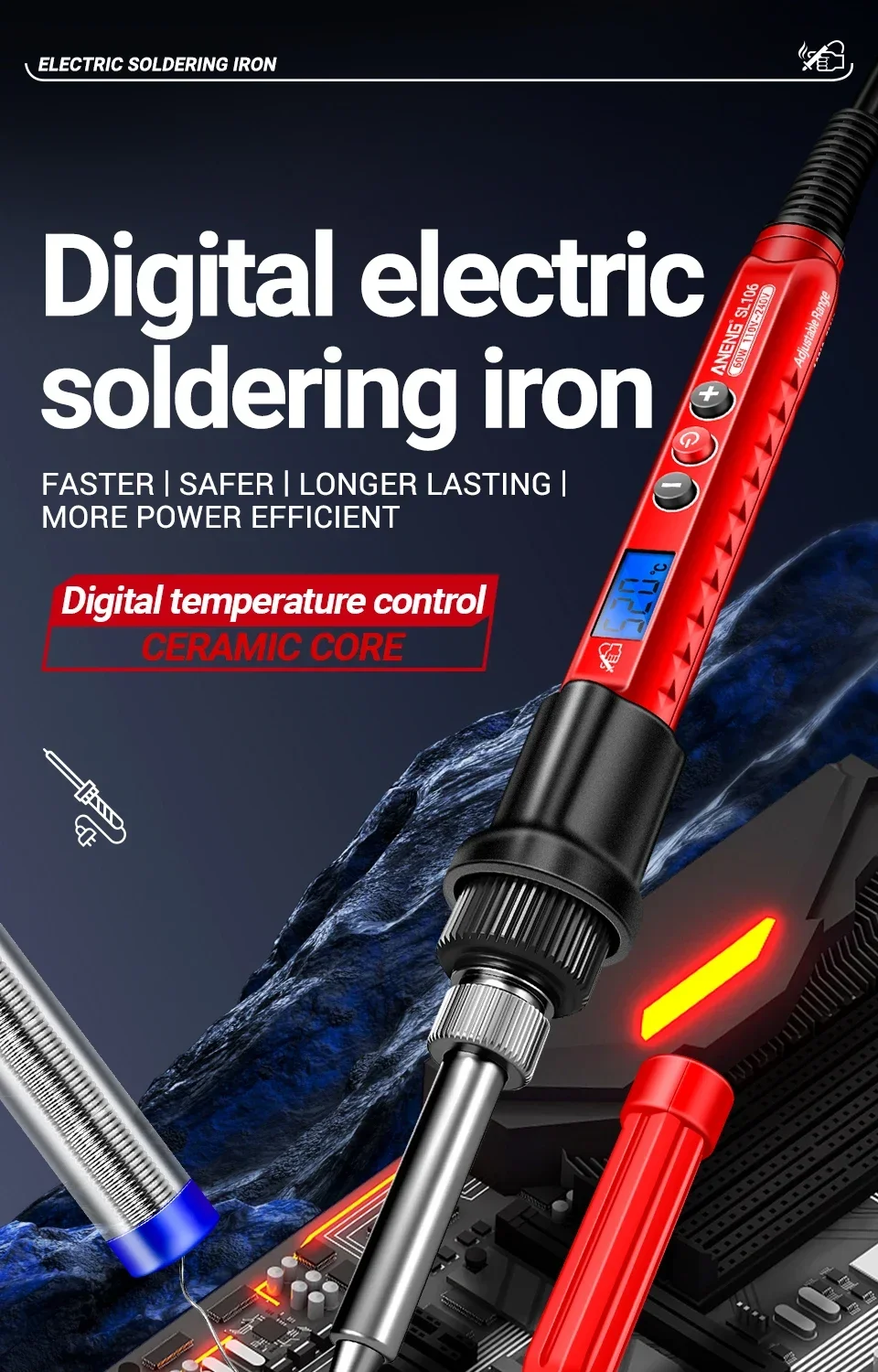 ANENG SL106 60W Lötkolben-Set, Einstellbare Temperatur, Schweißausrüstung, US-Stecker, Schweiß- und Reparatur-Lötkit, Werkzeuge – Detail 2
