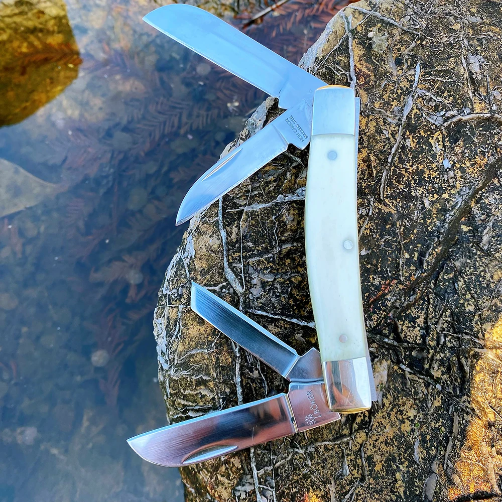 Watchman Knife Trapper Bone Slip Joint Multi Four Blade Folding Pocket Knives Classic Traditional