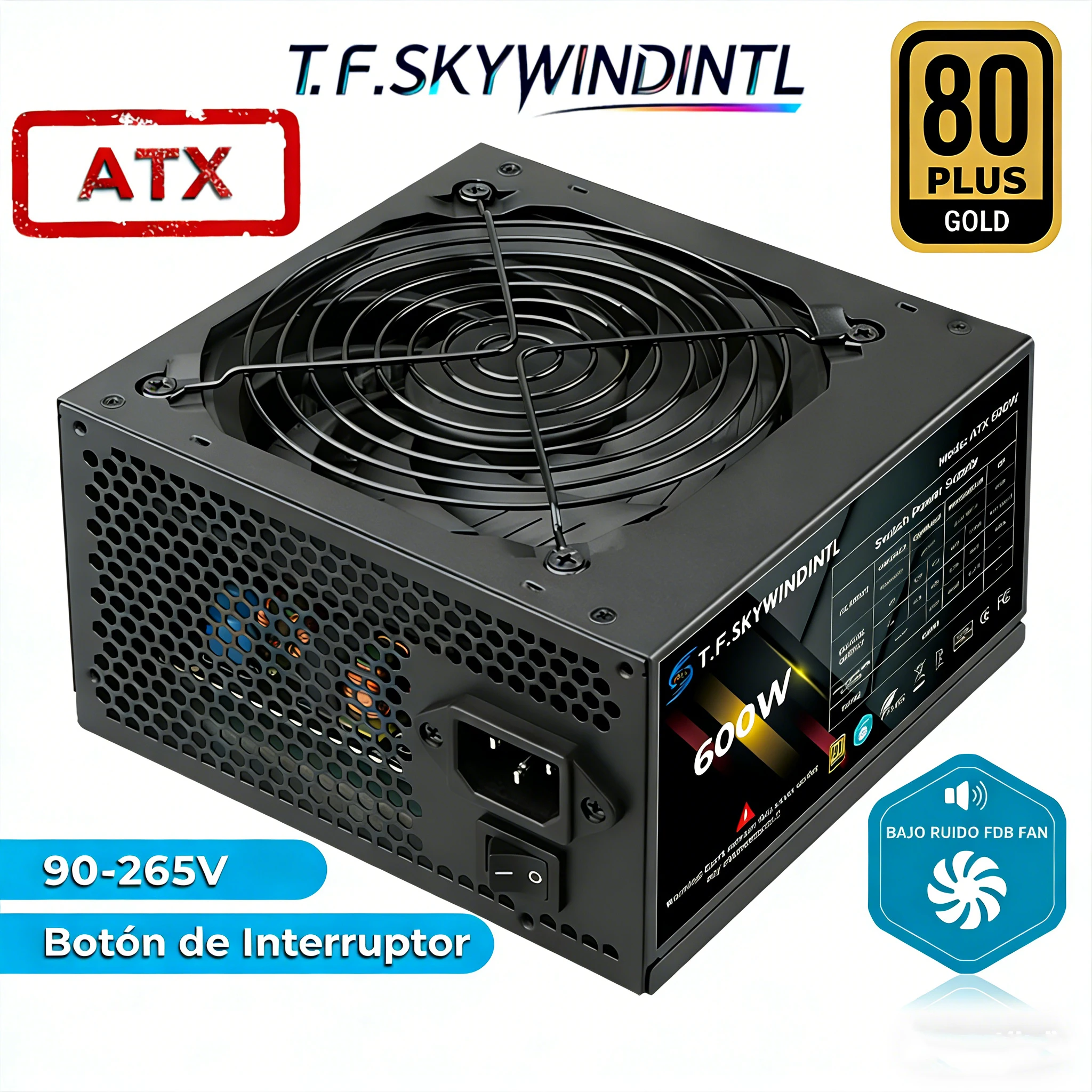 600W ATX fuente de alimentación 80PLUS oro PC PSU no modular juego PSU voltaje completo 90-265V 20 + 4PIN fuentes de alimentación de computadora