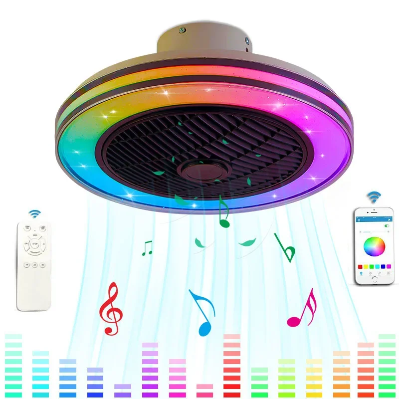 ventilador de teto com luz led controle remoto smart bluetooth speaker lampada do teto candelabro rgb starlight home room decor 50cm 01