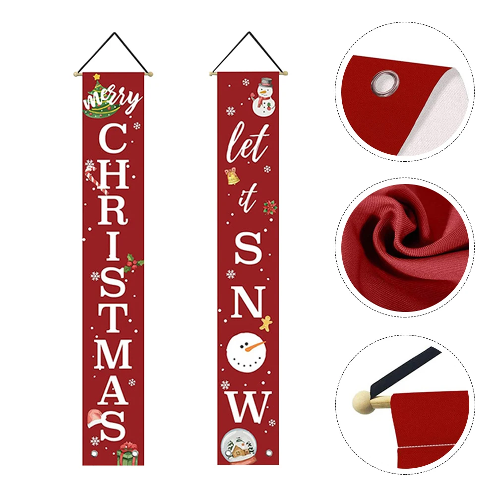 

1 Pair Christmas Porch Sign Indoor Outdoor Xmas Banner Decorative Hanging Banner Ornament for Festive Xmas Party Decoration