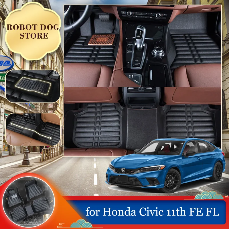 

Leather Floor Mat for Honda Civic 11th Gen FE FL 2022~2024 Foot Interior Liner Waterproof Tray Carpet Pad Custom Rug Accessories