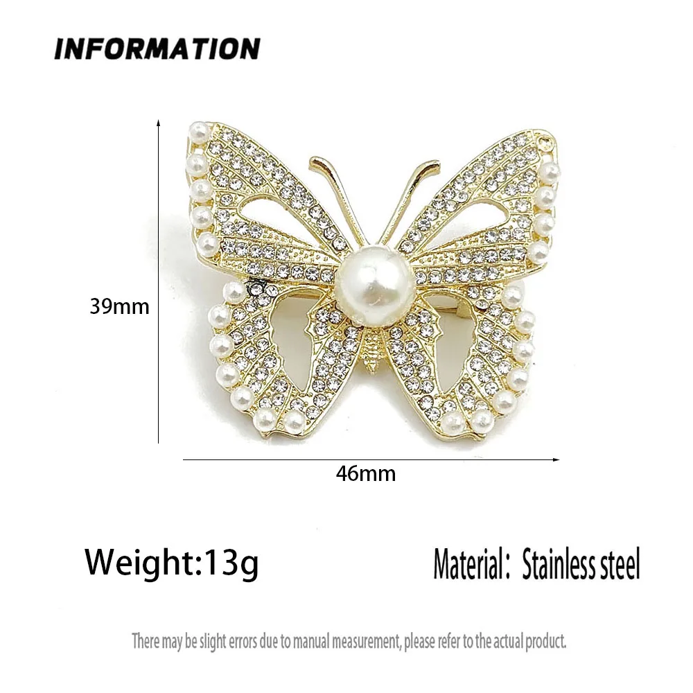 Fashionable butterfly pearl zircon brooch, anti-exposure pin for women, metal button to fix clothes, wedding party gift