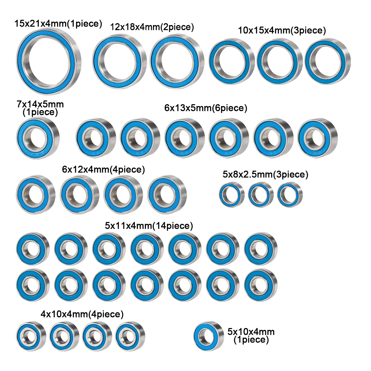 39PCS Metal Sealed Bearing Set for 1/10 RC Crawler TRX4 Defender Bronco K5 Chassis Replacement Parts