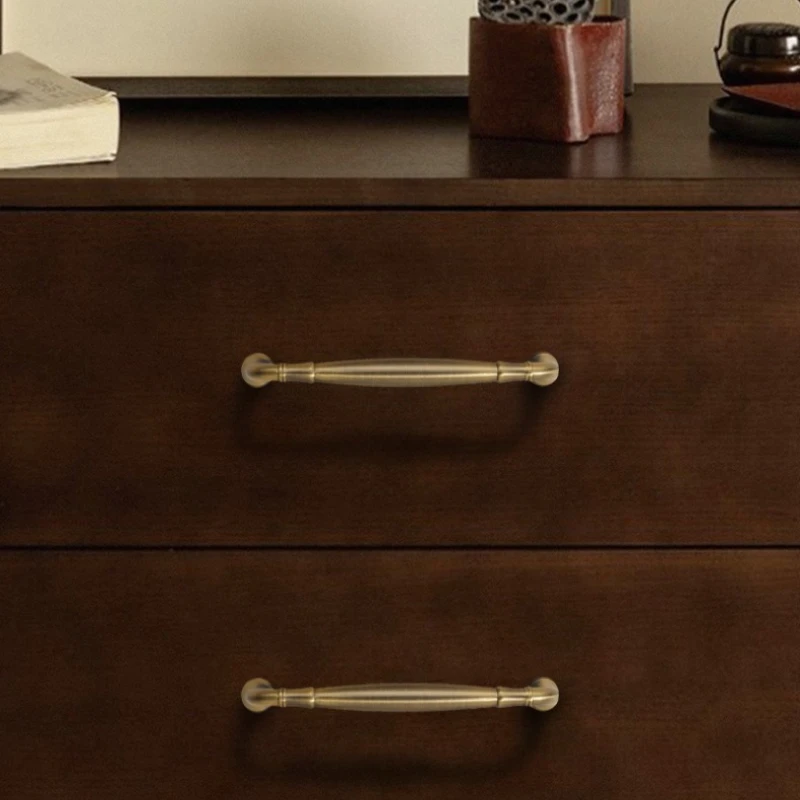 2pcs  Bronze brass handle, retro American medieval wardrobe cabinet drawer French single-hole cabinet door handle