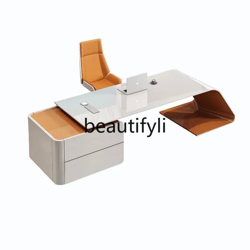 ss Asmt14 Boss مكتب تنفيذي بسيط وحديث، مكتب مشرف مدير مطلي ومجموعة كرسي مكتب زعيم راقي #5